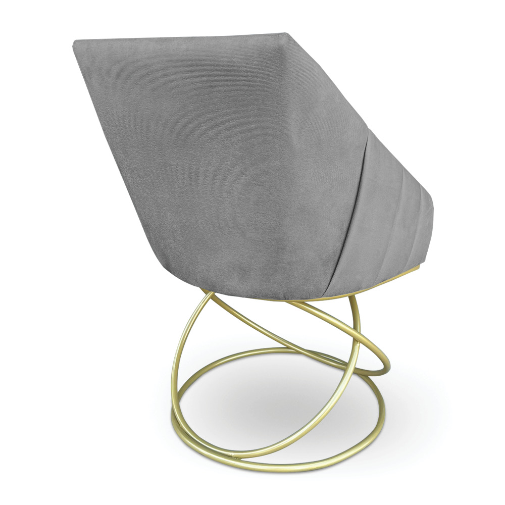 Kit 2 Poltronas Luxo Alana Suede Grafite Base de Ferro Dourado - Pallazio
