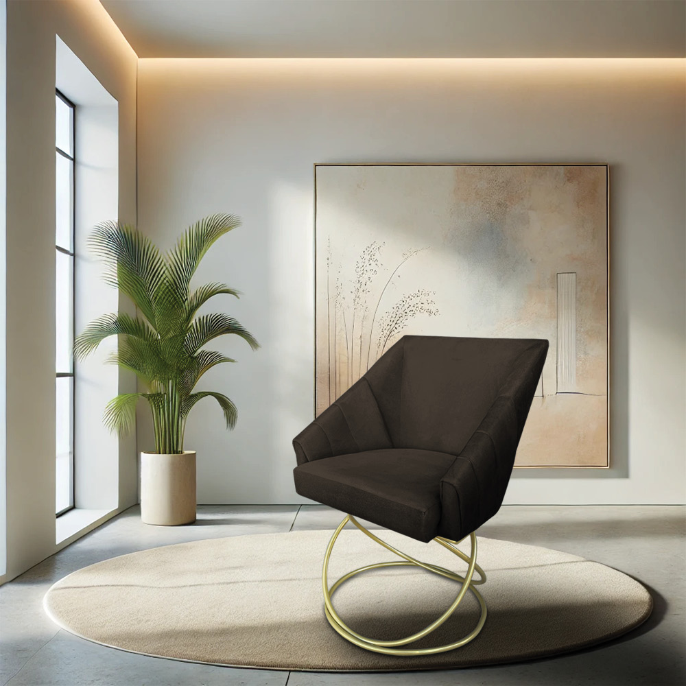Kit 2 Poltronas Luxo Alana Suede Marrom Base de Ferro Dourado - Pallazio