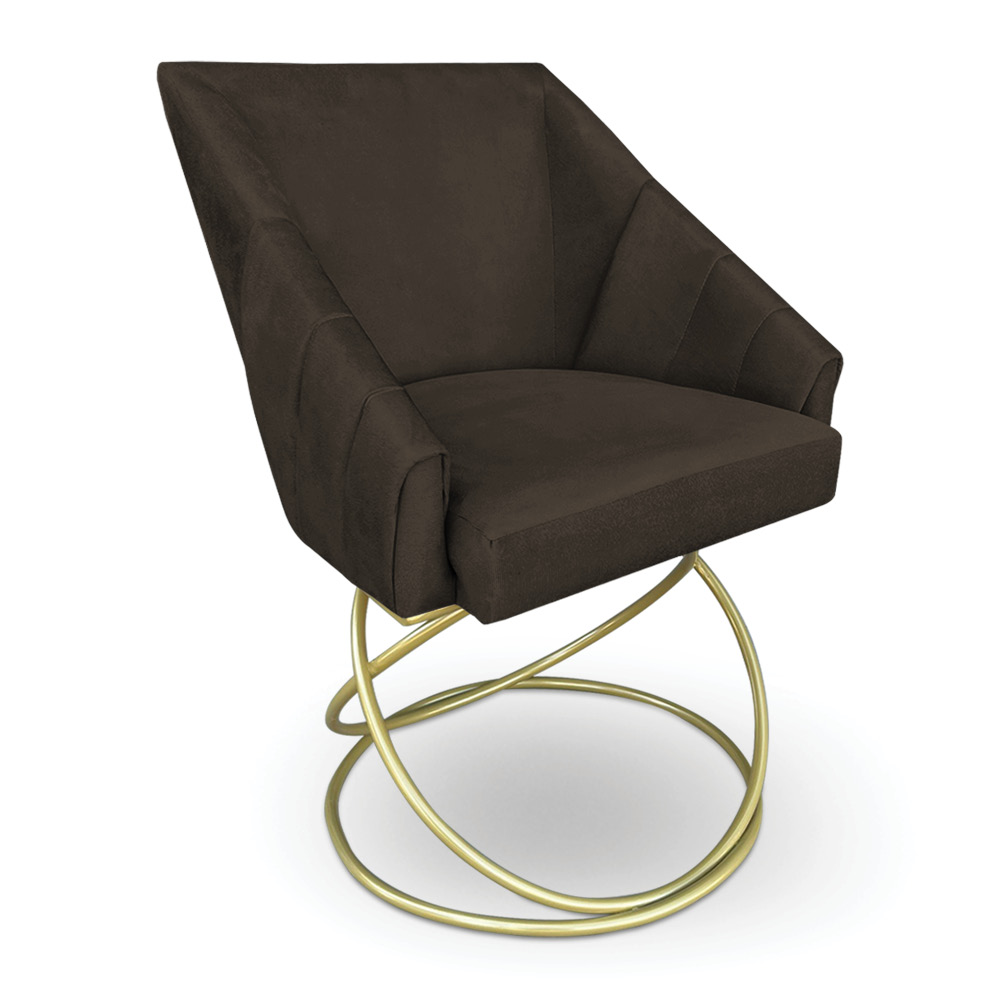Kit 2 Poltronas Luxo Alana Suede Marrom Base de Ferro Dourado - Pallazio