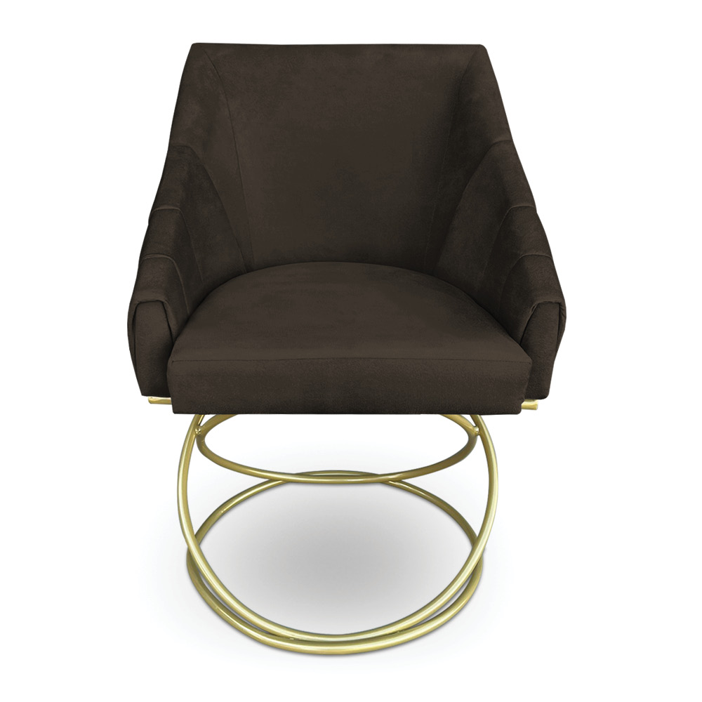 Kit 2 Poltronas Luxo Alana Suede Marrom Base de Ferro Dourado - Pallazio