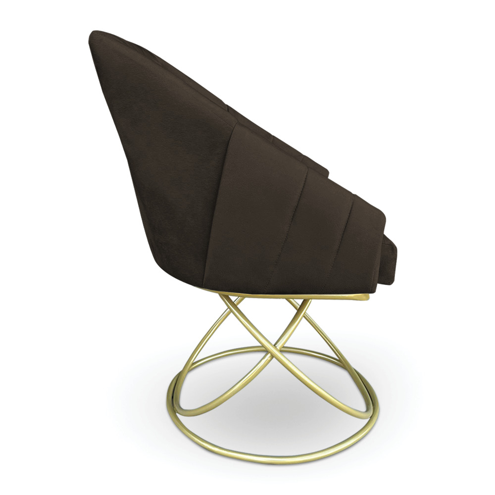 Kit 2 Poltronas Luxo Alana Suede Marrom Base de Ferro Dourado - Pallazio
