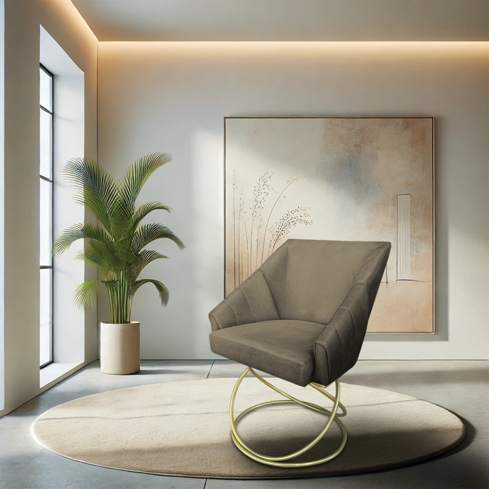 Kit 2 Poltronas Luxo Alana Suede Marrom Rato Base de Ferro Dourado - Pallazio