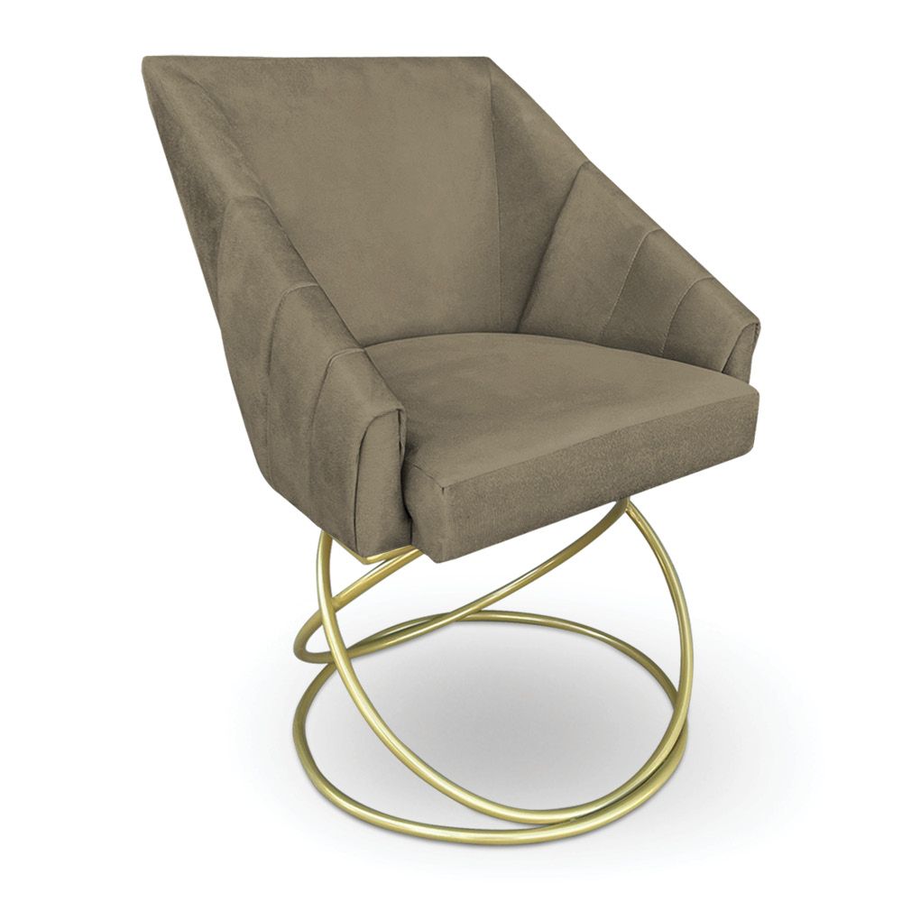 Kit 2 Poltronas Luxo Alana Suede Marrom Rato Base de Ferro Dourado - Pallazio