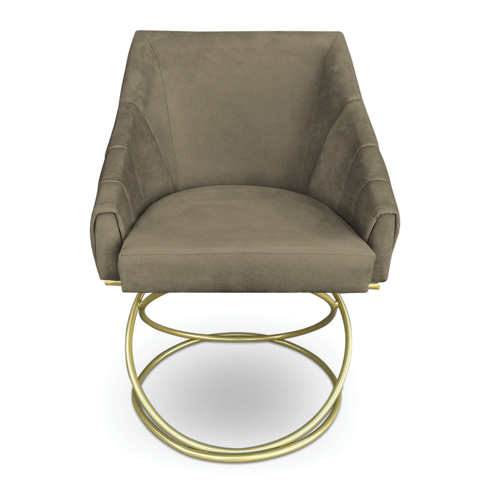 Kit 2 Poltronas Luxo Alana Suede Marrom Rato Base de Ferro Dourado - Pallazio