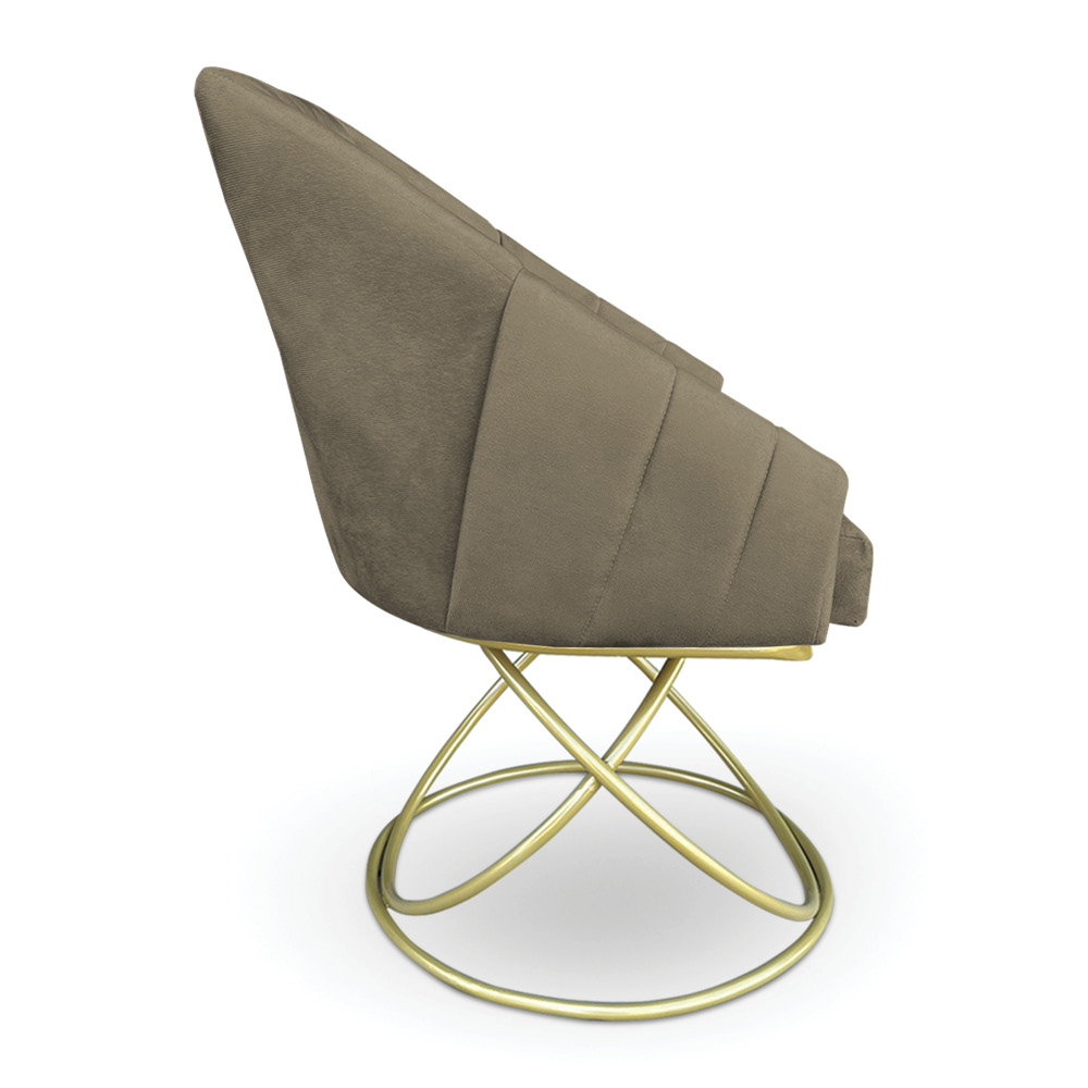 Kit 2 Poltronas Luxo Alana Suede Marrom Rato Base de Ferro Dourado - Pallazio