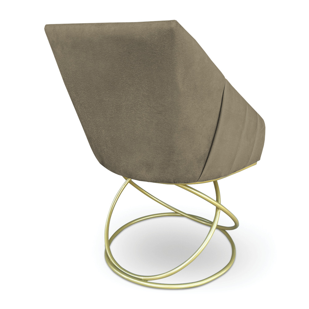 Kit 2 Poltronas Luxo Alana Suede Marrom Rato Base de Ferro Dourado - Pallazio