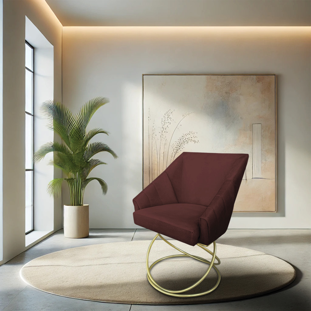 Kit 2 Poltronas Luxo Alana Suede Marsala Base de Ferro Dourado - Pallazio