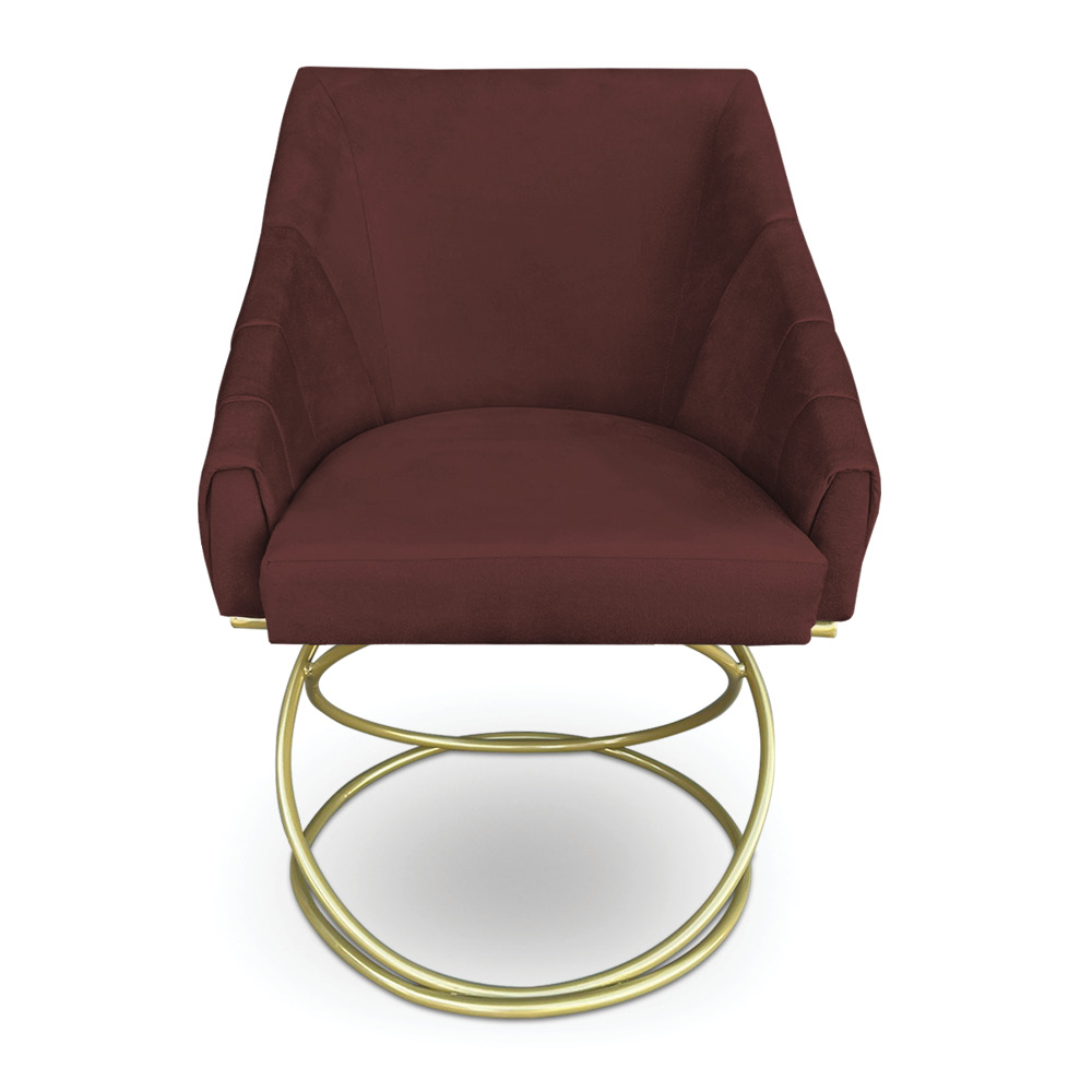 Kit 2 Poltronas Luxo Alana Suede Marsala Base de Ferro Dourado - Pallazio