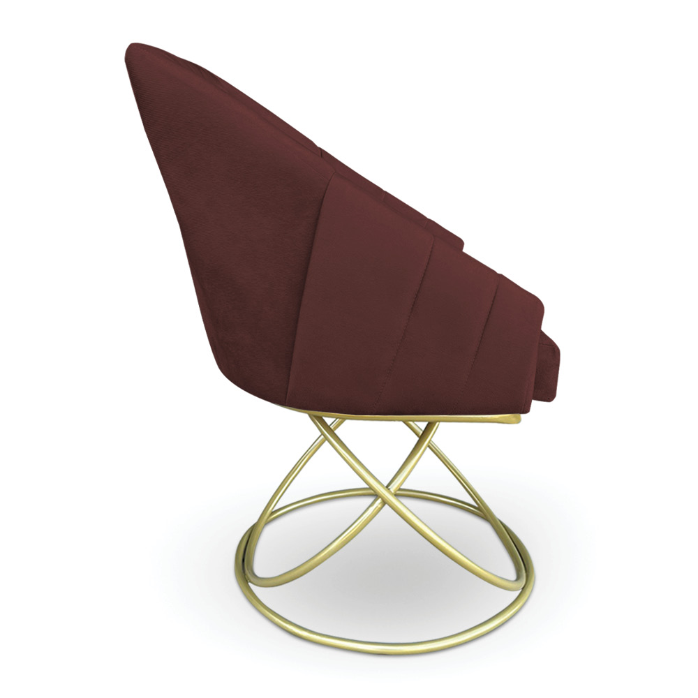 Kit 2 Poltronas Luxo Alana Suede Marsala Base de Ferro Dourado - Pallazio