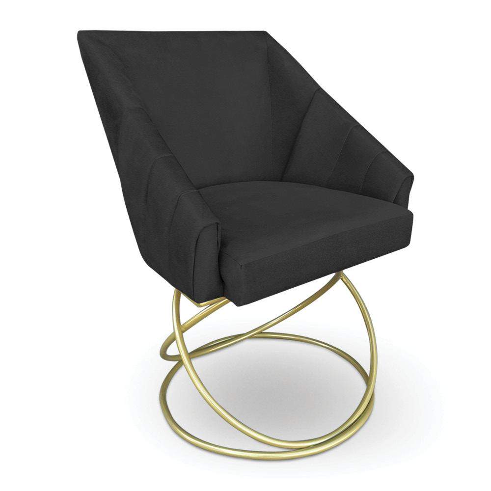 Kit 2 Poltronas Luxo Alana Suede Preto Base de Ferro Dourado - Pallazio