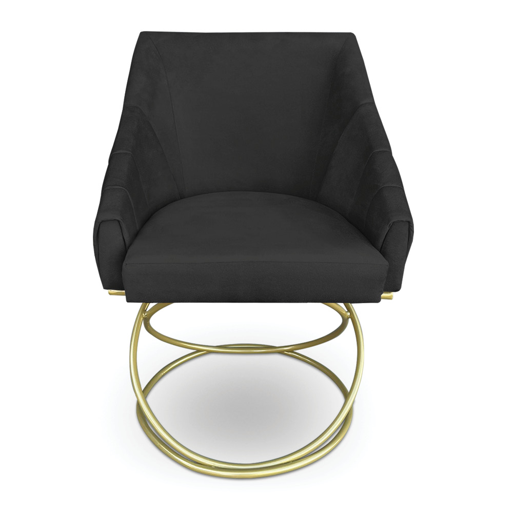 Kit 2 Poltronas Luxo Alana Suede Preto Base de Ferro Dourado - Pallazio
