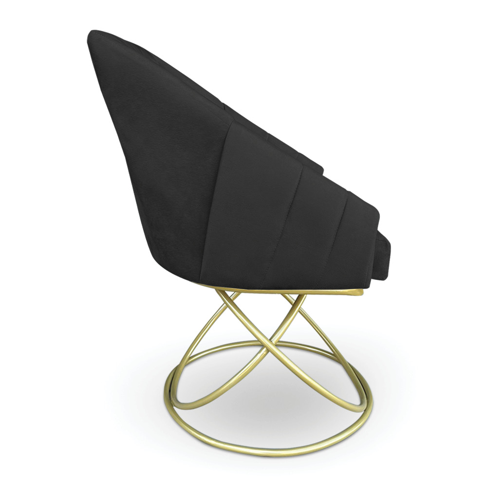 Kit 2 Poltronas Luxo Alana Suede Preto Base de Ferro Dourado - Pallazio