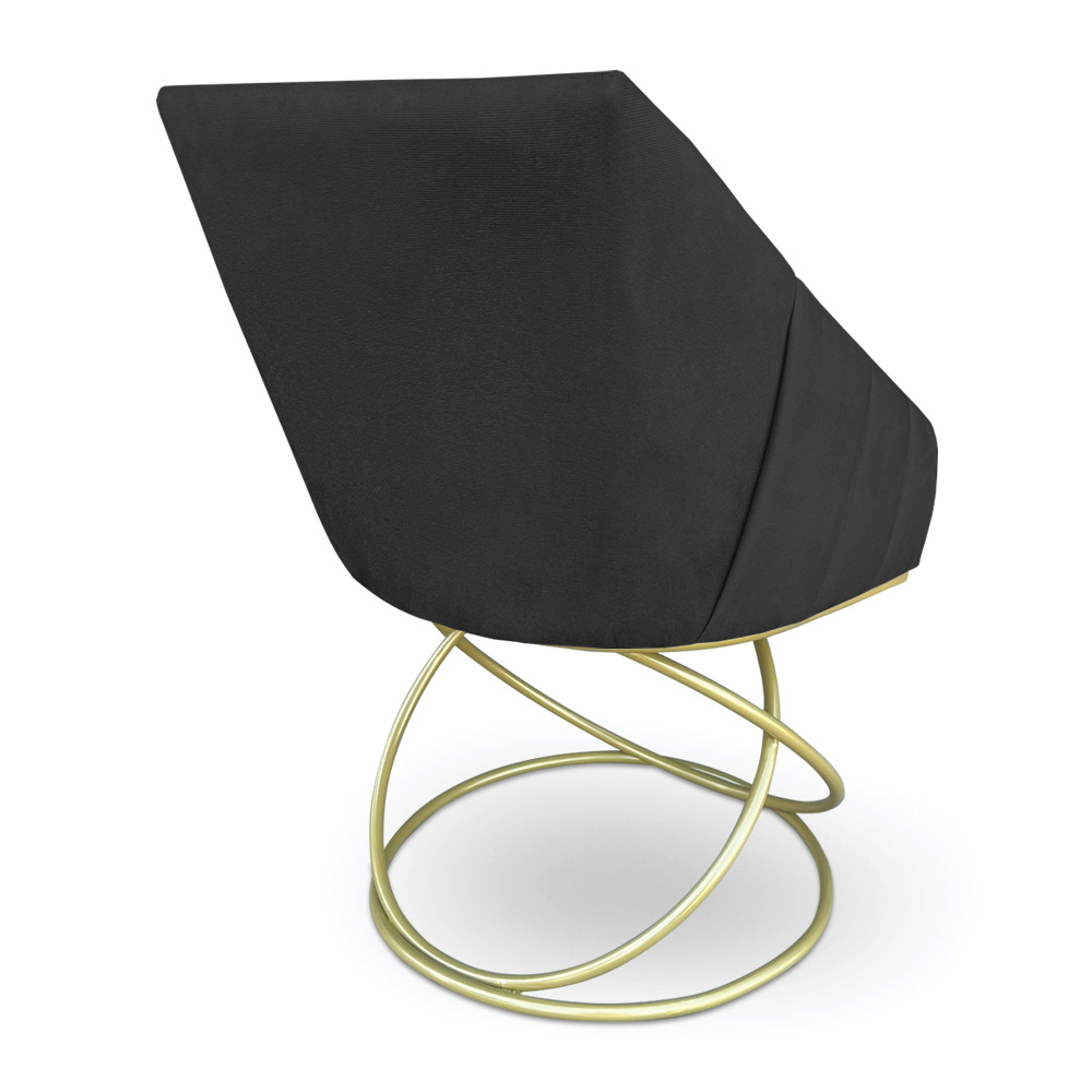 Kit 2 Poltronas Luxo Alana Suede Preto Base de Ferro Dourado - Pallazio