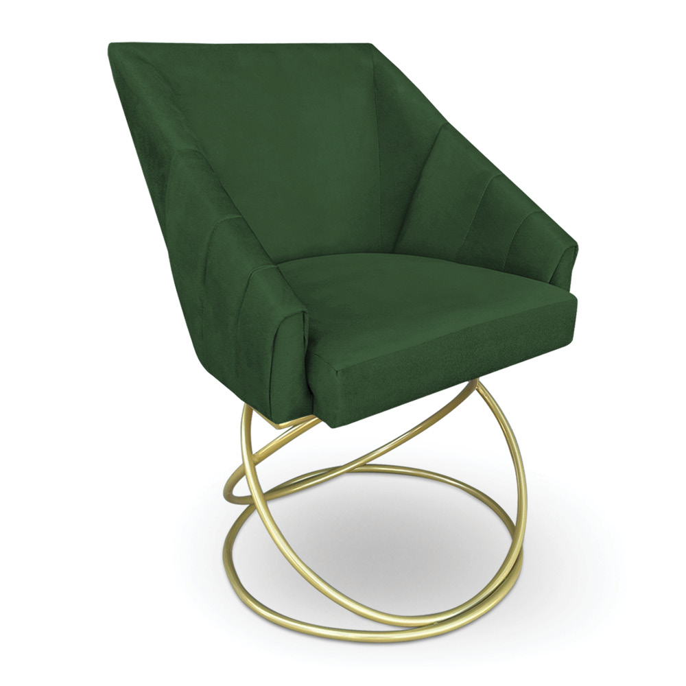 Kit 2 Poltronas Luxo Alana Suede Verde Base de Ferro Dourado - Pallazio