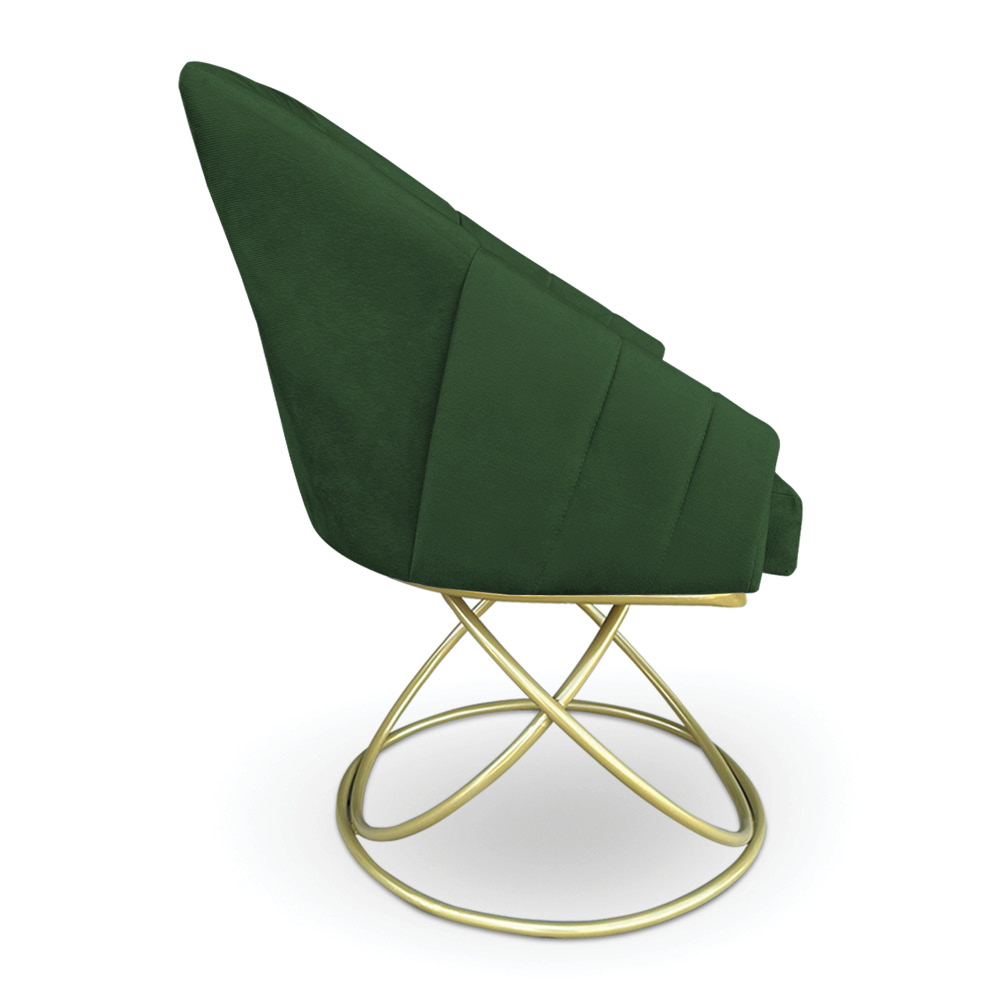 Kit 2 Poltronas Luxo Alana Suede Verde Base de Ferro Dourado - Pallazio