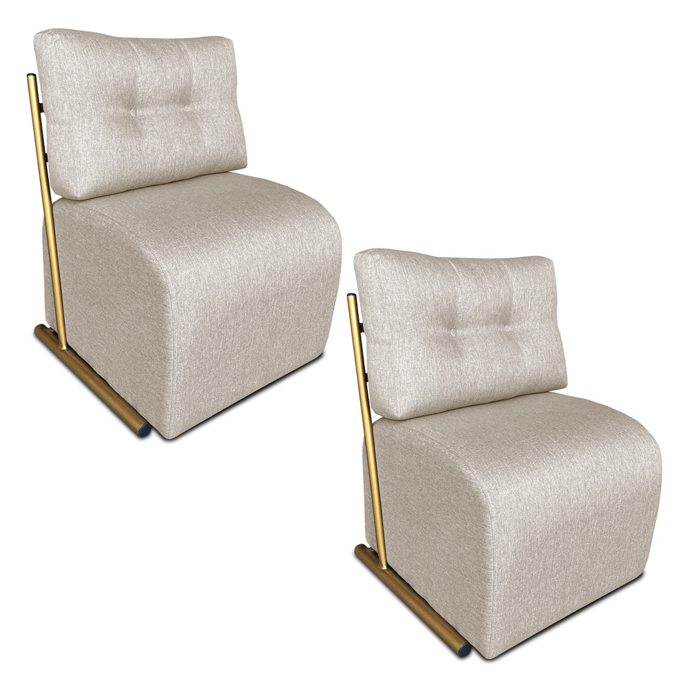 Kit 2 Poltronas Luxo Aurora Linho Base de Ferro Dourado - Pallazio