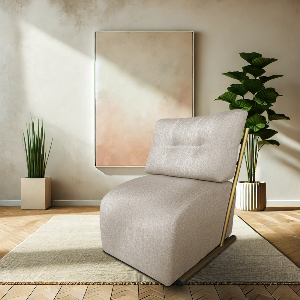 Kit 2 Poltronas Luxo Aurora Linho Base de Ferro Dourado - Pallazio