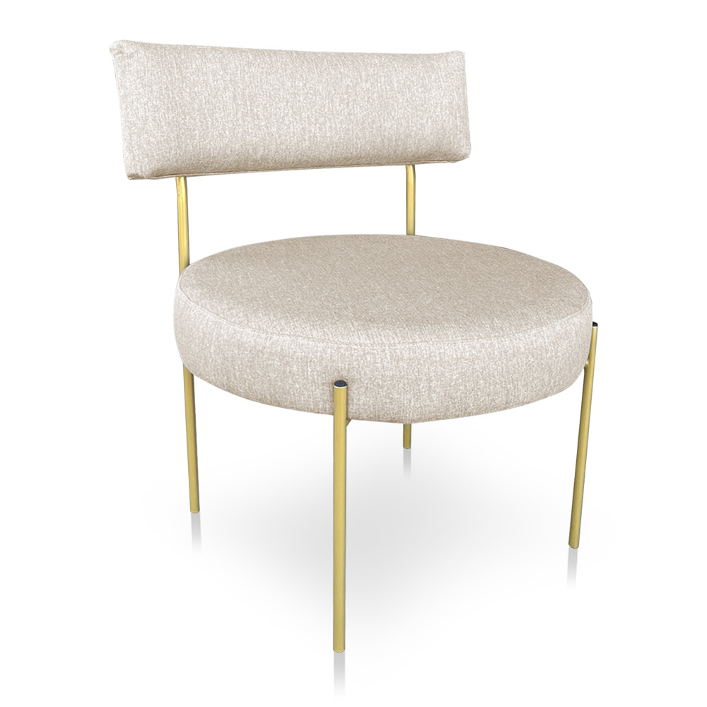 Kit 2 Poltronas Luxo Elora Linho Bege Pés de Ferro Dourado - Pallazio
