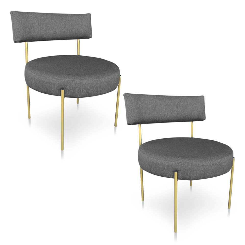 Kit 2 Poltronas Luxo Elora Linho Grafite Pés de Ferro Dourado - Pallazio