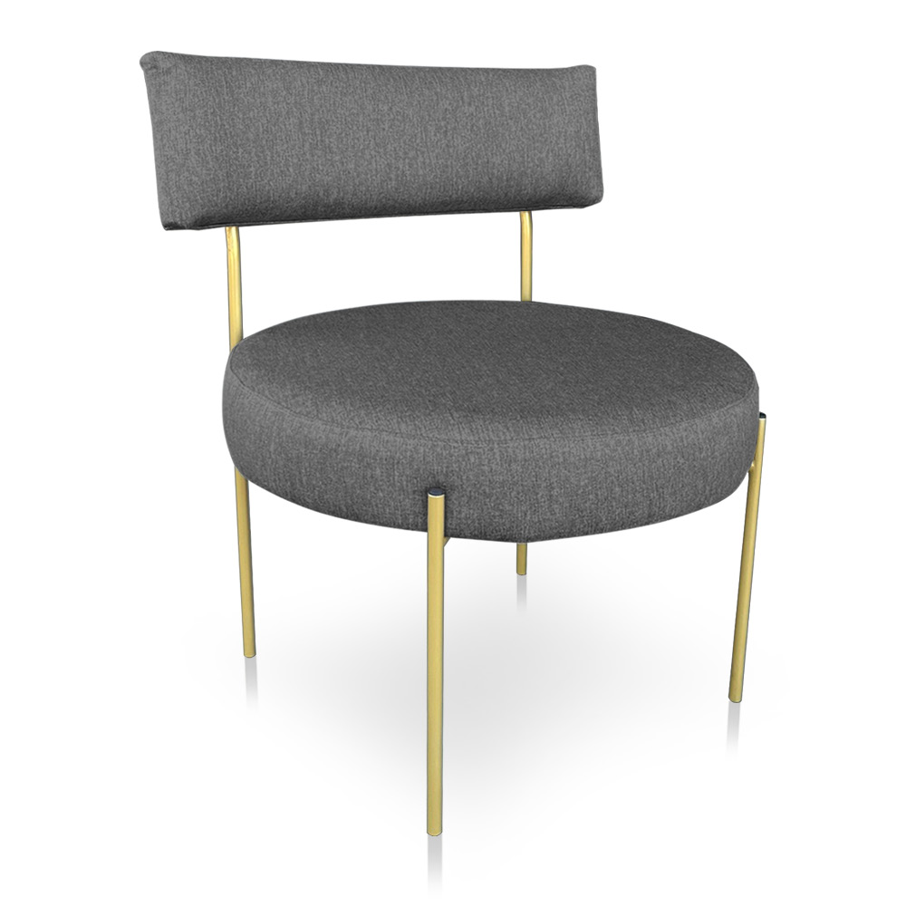 Kit 2 Poltronas Luxo Elora Linho Grafite Pés de Ferro Dourado - Pallazio