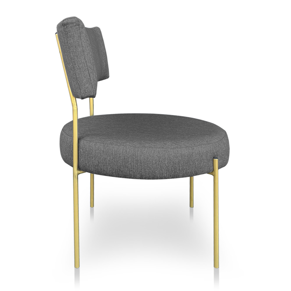Kit 2 Poltronas Luxo Elora Linho Grafite Pés de Ferro Dourado - Pallazio