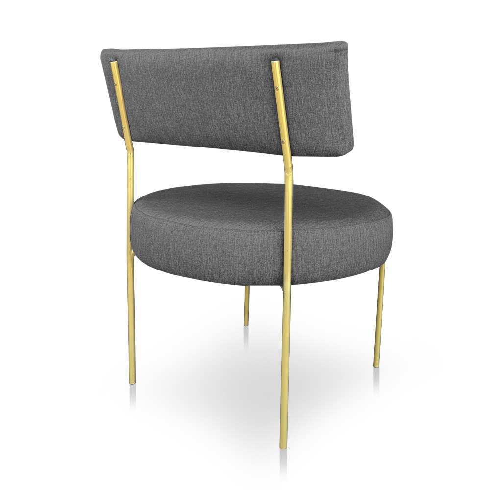 Kit 2 Poltronas Luxo Elora Linho Grafite Pés de Ferro Dourado - Pallazio