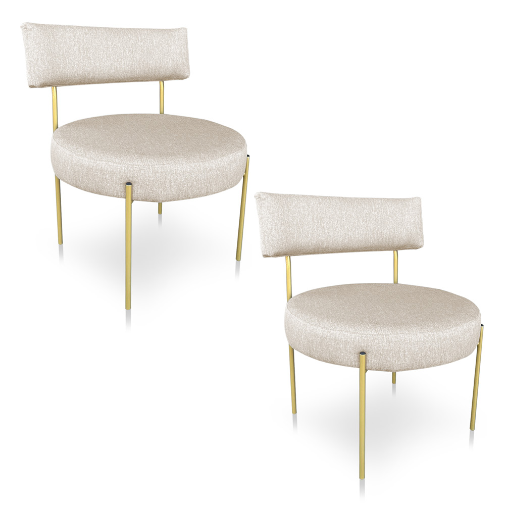 Kit 2 Poltronas Luxo Elora Linho Pés de Ferro Dourado - Pallazio