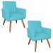 Kit 2 Poltronas Nina Suede Azul Turquesa Pés Palito Castanho - Pallazio