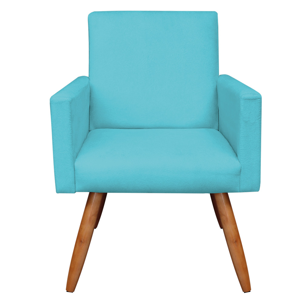 Kit 2 Poltronas Nina Suede Azul Turquesa Pés Palito Castanho - Pallazio