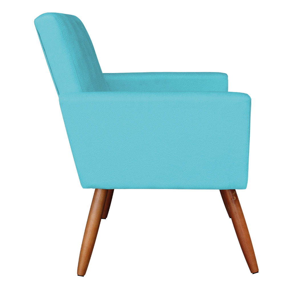 Kit 2 Poltronas Nina Suede Azul Turquesa Pés Palito Castanho - Pallazio