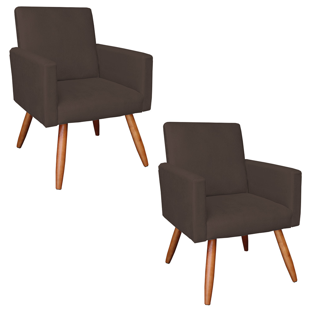 Kit 2 Poltronas Nina Suede Marrom Pés Palito Castanho - Pallazio
