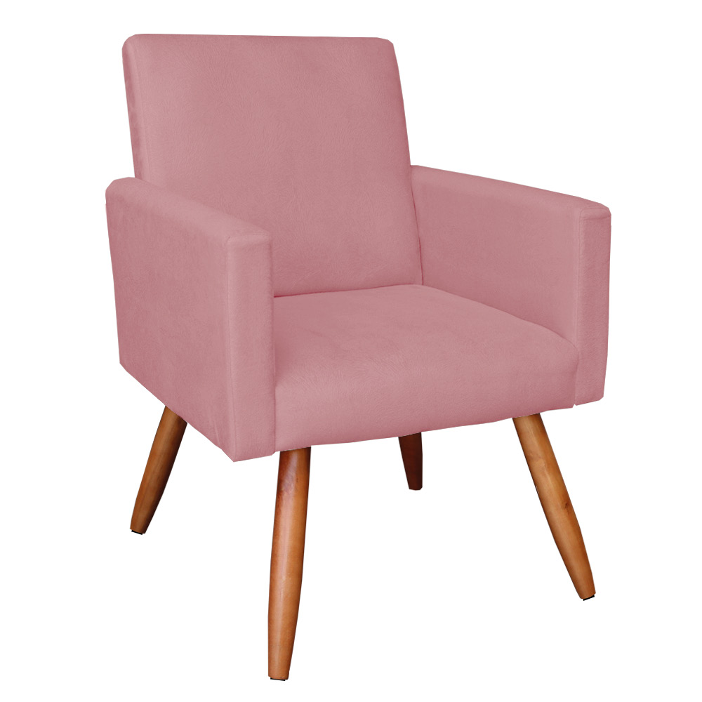 Kit 2 Poltronas Nina Suede Rosê Pés Palito Castanho - Pallazio