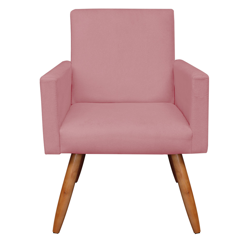 Kit 2 Poltronas Nina Suede Rosê Pés Palito Castanho - Pallazio