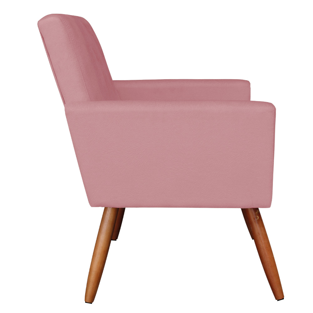 Kit 2 Poltronas Nina Suede Rosê Pés Palito Castanho - Pallazio