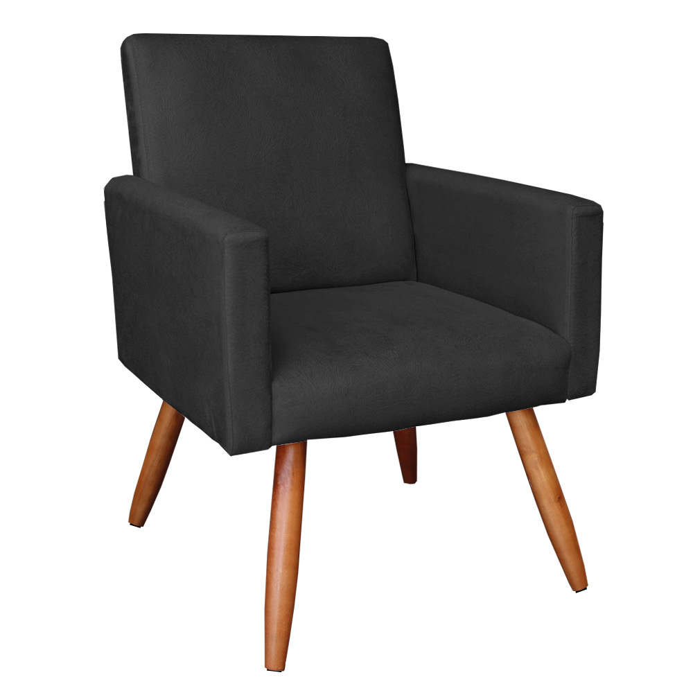 Kit 2 Poltronas Nina Veludo Preto Pés Palito Castanho - Pallazio