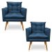 Kit 2 Poltronas Olivia Suede Azul Marinho Pés Palito Castanho - Pallazio