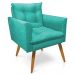 Kit 2 Poltronas Olivia Suede Azul Turquesa Pés Palito Castanho - Pallazio
