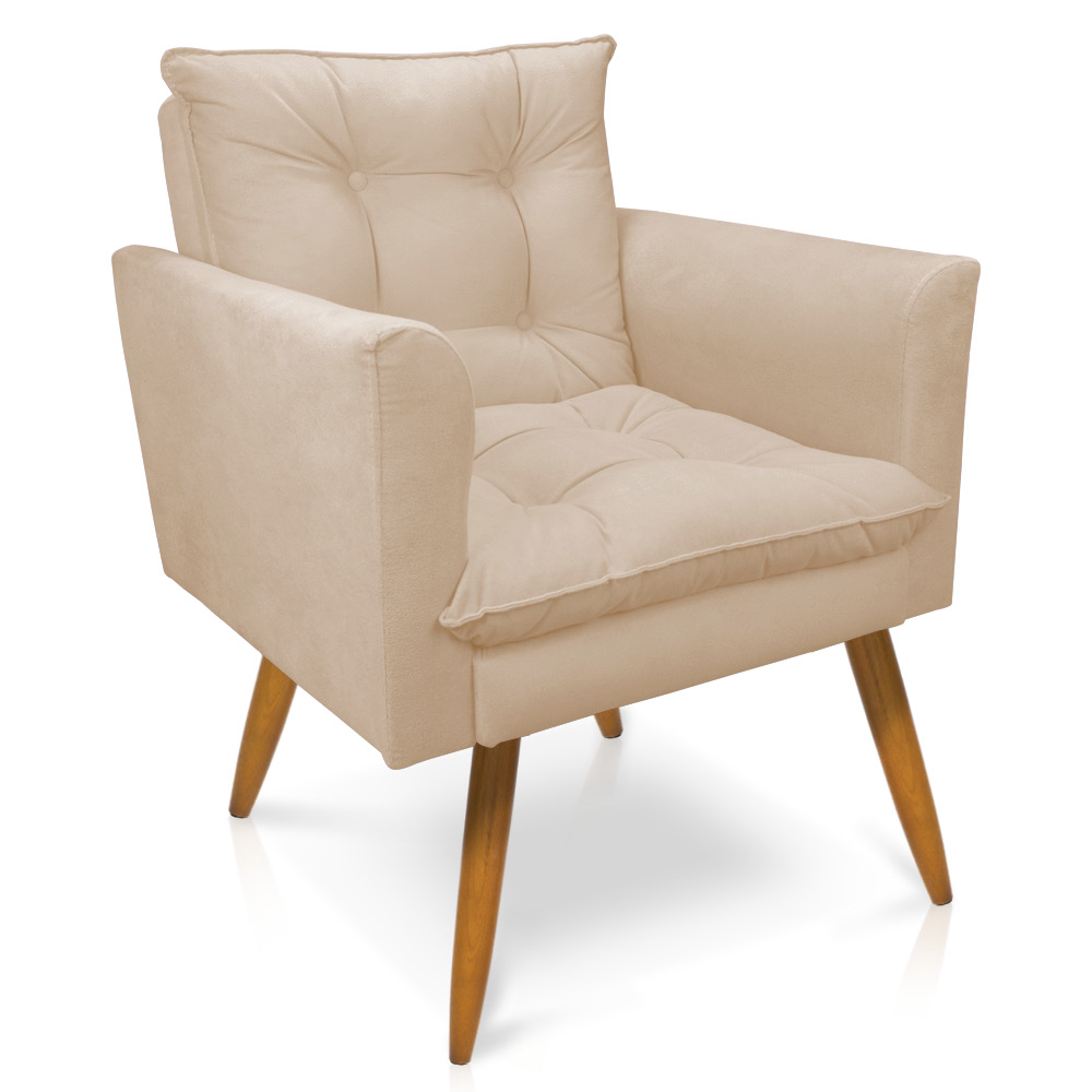 Kit 2 Poltronas Olivia Suede Bege Pés Palito Castanho - Pallazio