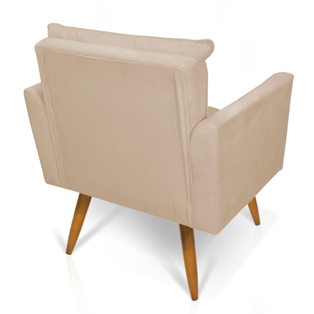 Kit 2 Poltronas Olivia Suede Bege Pés Palito Castanho - Pallazio