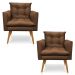 Kit 2 Poltronas Olivia Suede Marrom Pés Palito Castanho - Pallazio
