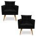 Kit 2 Poltronas Olivia Suede Preto Pés Palito Castanho - Pallazio