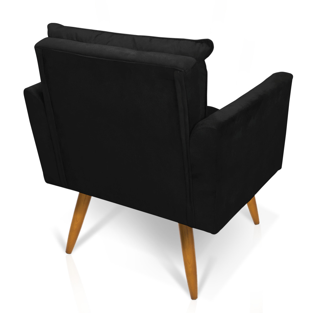 Kit 2 Poltronas Olivia Suede Preto Pés Palito Castanho - Pallazio