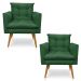 Kit 2 Poltronas Olivia Suede Verde Pés Palito Castanho - Pallazio