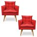 Kit 2 Poltronas Olivia Suede Vermelho Pés Palito Castanho - Pallazio