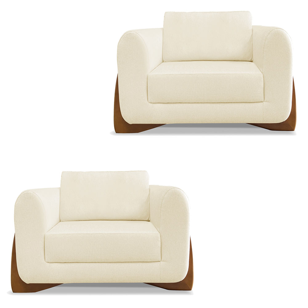 Kit 2 Poltronas Para Sala de Estar Lottus Linho Bege Pés Castanho - Pallazio
