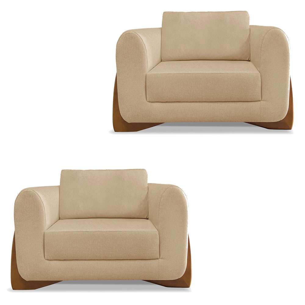 Kit 2 Poltronas Para Sala de Estar Lottus Linho Dourado Pés Castanho - Pallazio