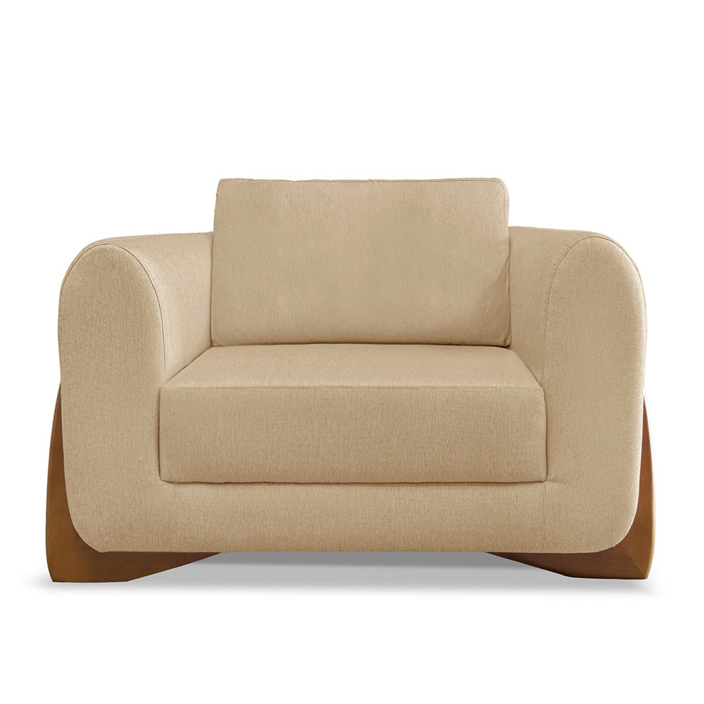 Kit 2 Poltronas Para Sala de Estar Lottus Linho Dourado Pés Castanho - Pallazio