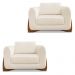 Kit 2 Poltronas Para Sala de Estar Lottus Linho Natural Pés Castanho - Pallazio