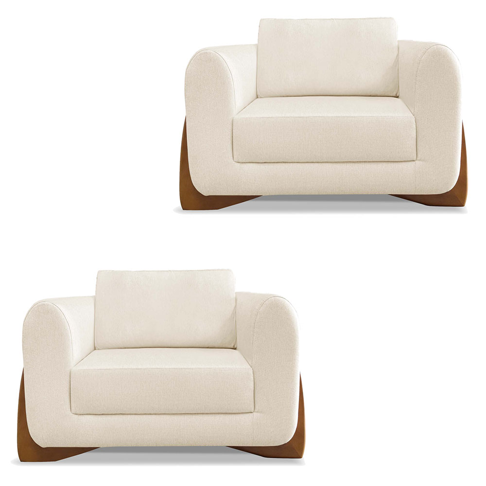 Kit 2 Poltronas Para Sala de Estar Lottus Linho Natural Pés Castanho - Pallazio
