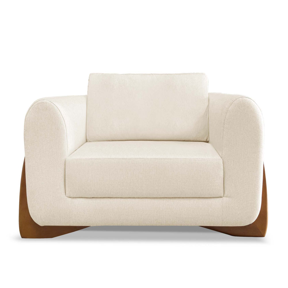 Kit 2 Poltronas Para Sala de Estar Lottus Linho Natural Pés Castanho - Pallazio